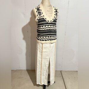 Moon River Neutral Cream Midi Skirt | Chic Overlock Detail